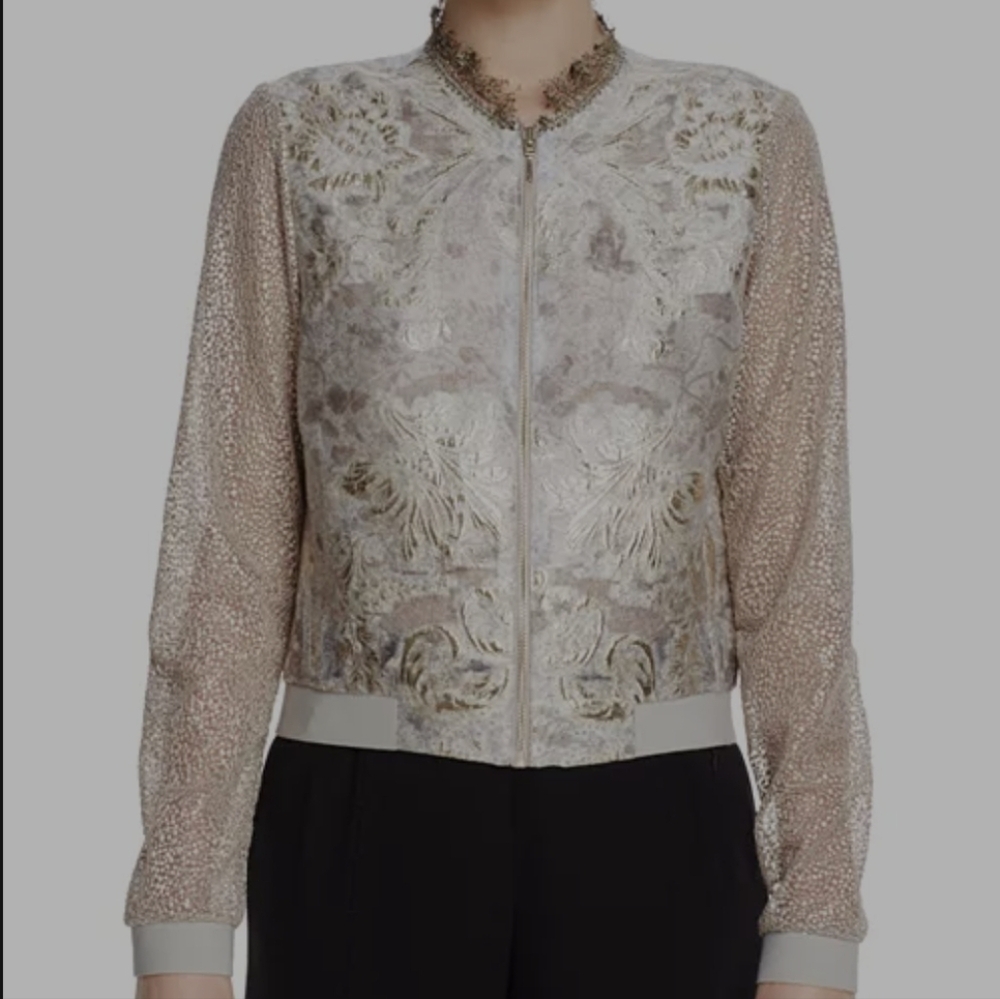 Elie Tahari Glenna Embellished Bomber Jacket (XS - Excellent)